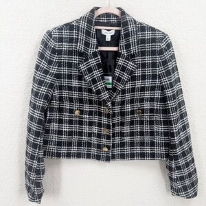 Nine West Black and White Plaid Crop Blazer Size L NWT